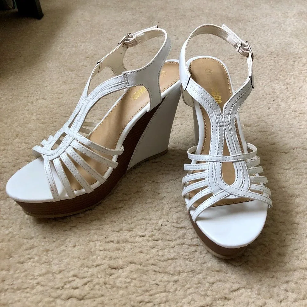 Tall, White Wedge Sandals--Hot Tomato